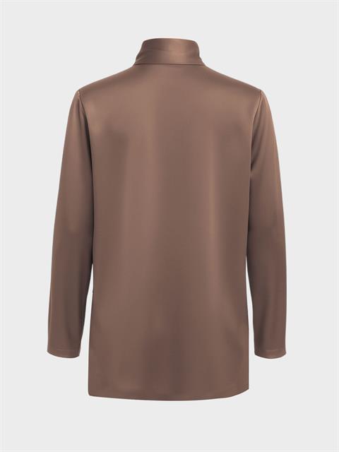 Fular Yaka Saten Gömlek Bluz - Vizon