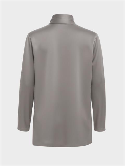Fular Yaka Saten Gömlek Bluz - Gri
