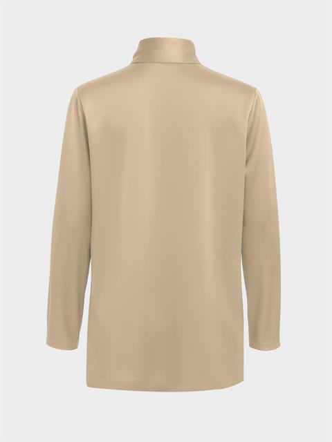 Fular Yaka Saten Gömlek Bluz - Bej