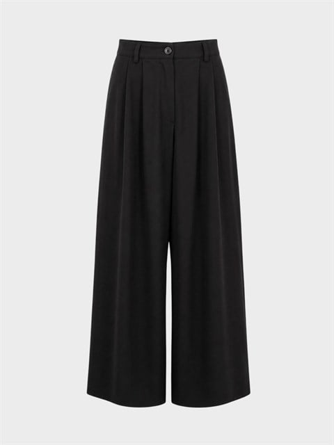 Core Geniş Paça Pileli Pantolon - Siyah