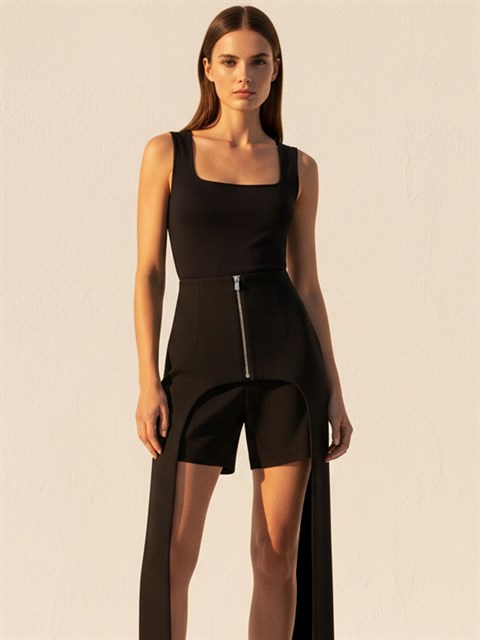 Kare Yaka Askılı Esnek Body - Siyah