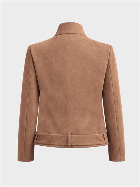 Kemer Detaylı Dik Yaka Kısa Süet Ceket - Kahve
