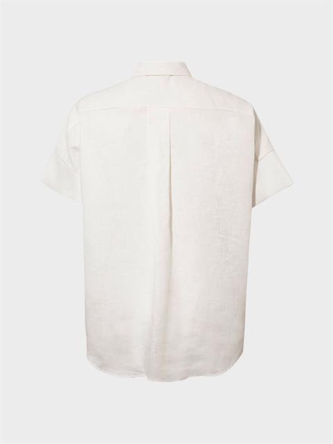 Kısa Kollu Oversize Keten Gömlek - Beyaz