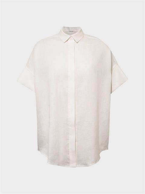 Kısa Kollu Oversize Keten Gömlek - Beyaz