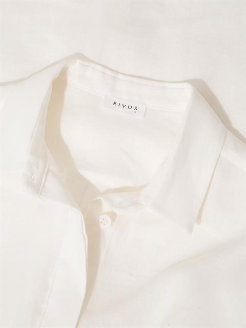 Kısa Kollu Oversize Keten Gömlek - Beyaz