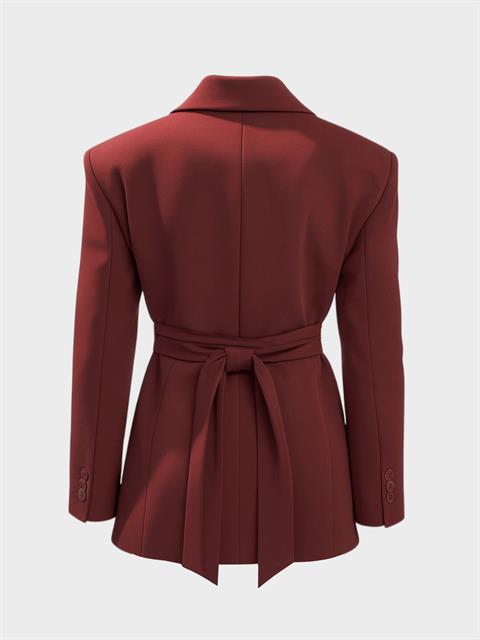 Kuşaklı ve Modüler Büstiyer Detaylı Blazer Ceket - Bordo