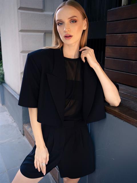 Modern Fit Kruvaze Ceket - Siyah