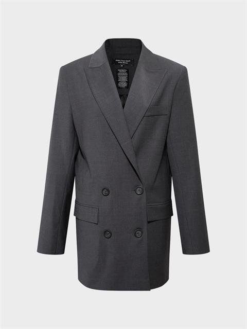 Modern Form Kruvaze Kesim Yün Karışımlı Vatkalı Blazer Ceket - Gri