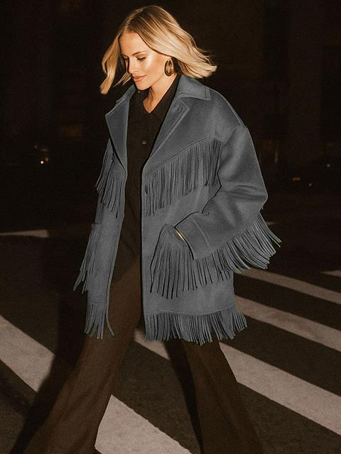 Modern Form Püskül Detaylı Süet Ceket - Antrasit