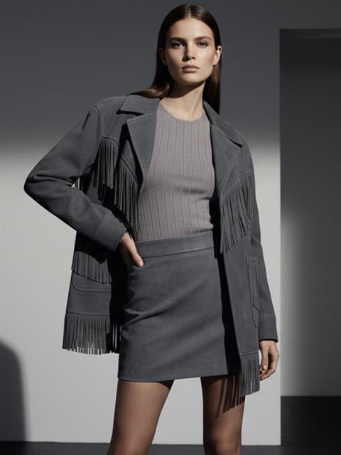 Modern Form Püskül Detaylı Süet Ceket - Antrasit