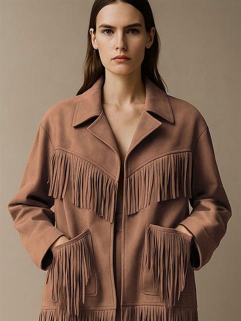 Modern Form Püskül Detaylı Süet Ceket - Kahve