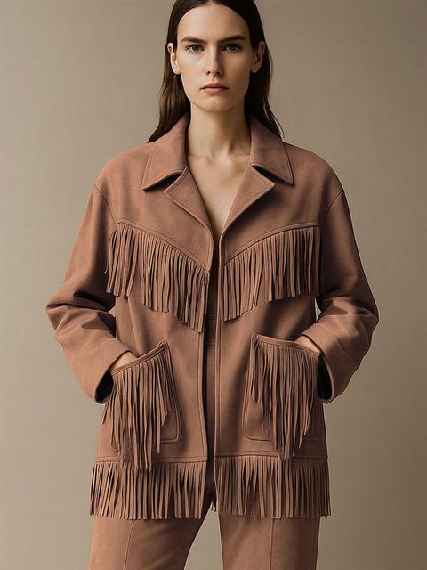 Modern Form Püskül Detaylı Süet Ceket - Kahve