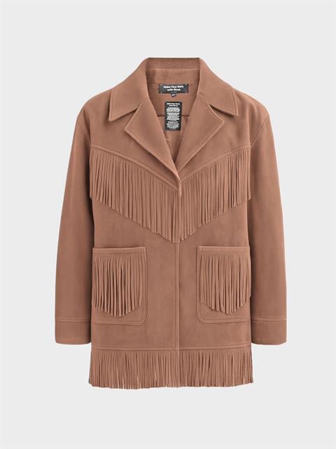 Modern Form Püskül Detaylı Süet Ceket - Kahve