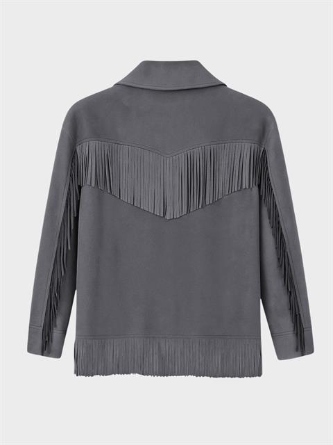 Modern Form Püskül Detaylı Süet Ceket - Antrasit