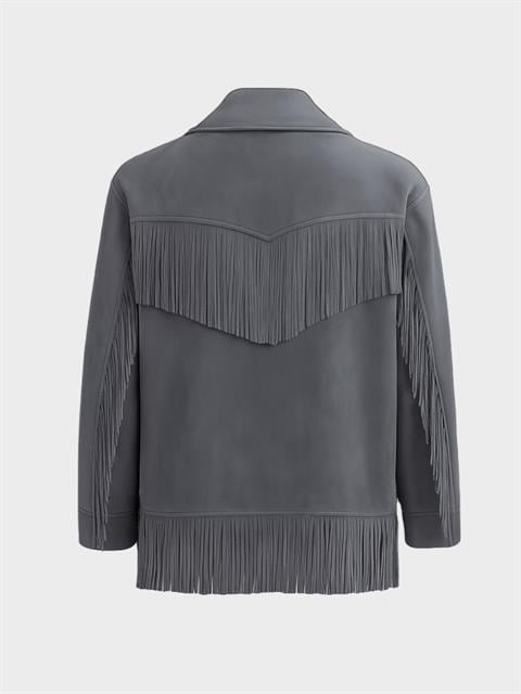 Modern Form Püskül Detaylı Süet Ceket - Antrasit