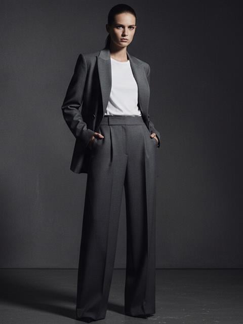 Modern Kesim Yün Karışımlı Geniş Paça Pantolon - Gri