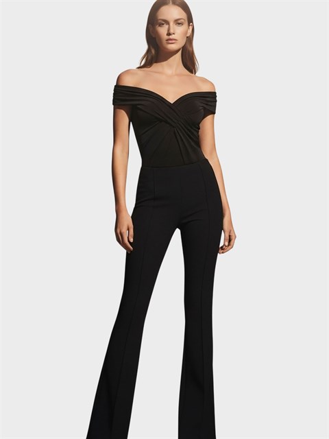 Nervür Dikişli Flare Pantolon - Siyah