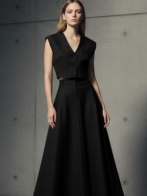 Omuzları Vatka Detaylı Crop Yelek - Siyah