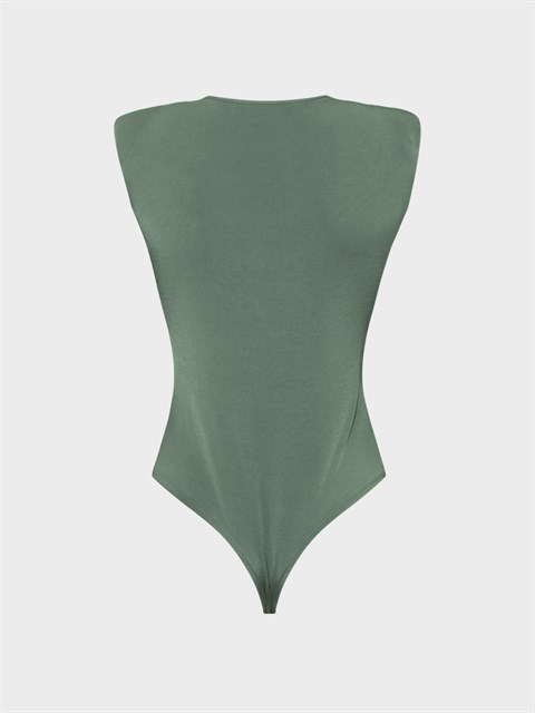 Önü Burgu ve Omuzları Vatka Detaylı Kolsuz İkonik Body - Haki