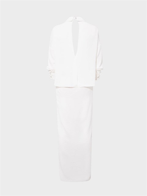 Önü Düğmeli İçi Astarlı İkonik Gömlek Elbise - Beyaz