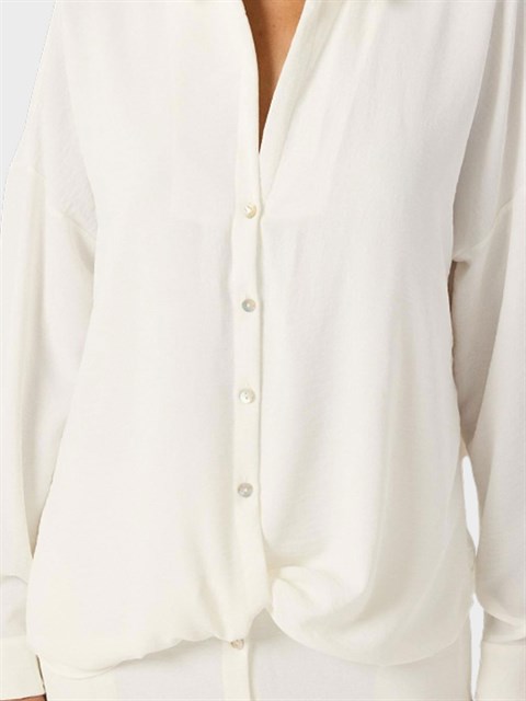 Önü Düğmeli İçi Astarlı İkonik Gömlek Elbise - Beyaz