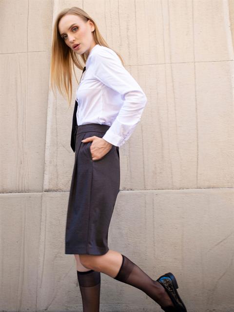 Önü Pileli Salaş Kesim Bermuda Şort - Füme