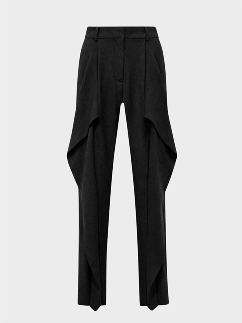 Önü Yırtmaç Detaylı Pantolon - Siyah