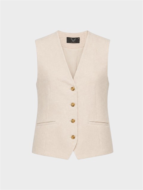 Oversize Keten Yelek - Bej