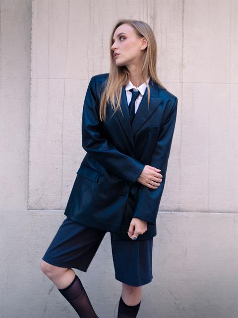 Oversize Kruvaze  Kesim Deri Ceket - Siyah