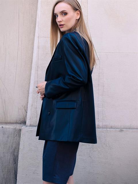 Oversize Kruvaze  Kesim Deri Ceket - Siyah