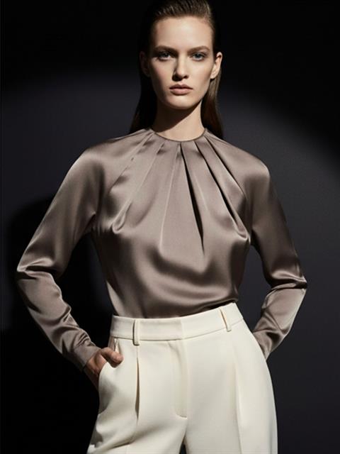 Özel Tasarım Büzgü Yaka Detaylı Çıtçıtlı Body Bluz - Vizon