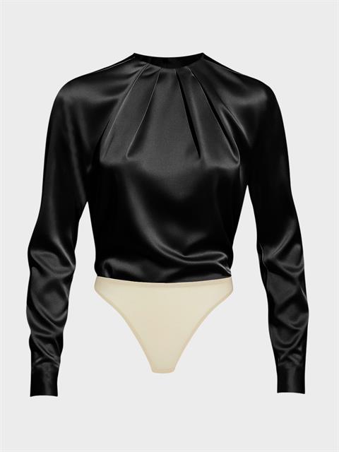 Özel Tasarım Büzgü Yaka Detaylı Çıtçıtlı Body Bluz - Siyah