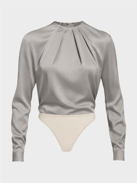 Özel Tasarım Büzgü Yaka Detaylı Çıtçıtlı Body Bluz - Gri