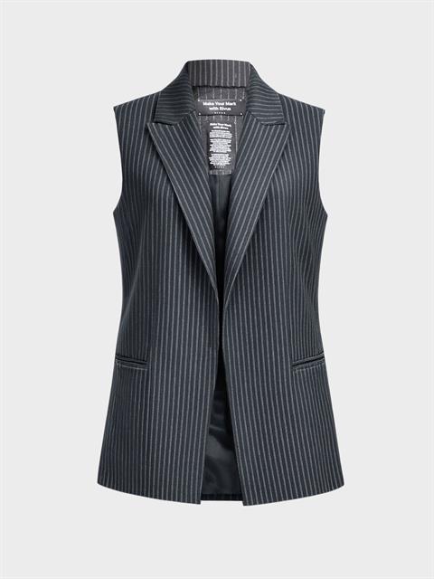 Uzun Blazer Yelek - Gri Çizgili