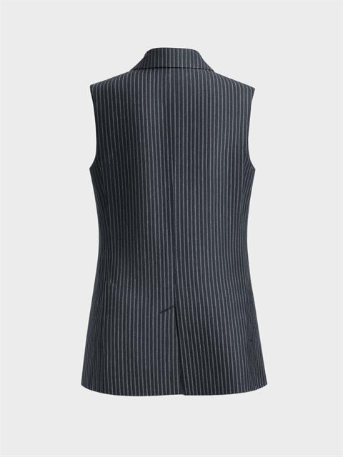 Uzun Blazer Yelek - Gri Çizgili