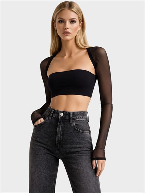 Uzun Kol Tül Üst - Siyah