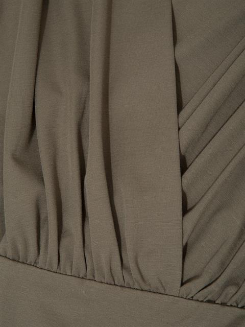 V Yakalı Büzgülü Uzun Kollu Vatkalı Body - Haki