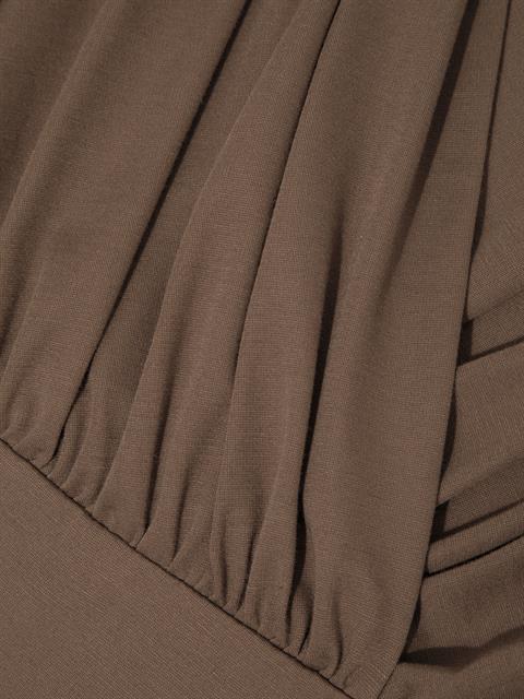 V Yakalı Büzgülü Uzun Kollu Body - Kahverengi