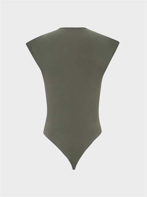 V Yakalı Önü Büzgülü ve Omuzu Vatka Detaylı Body - Haki