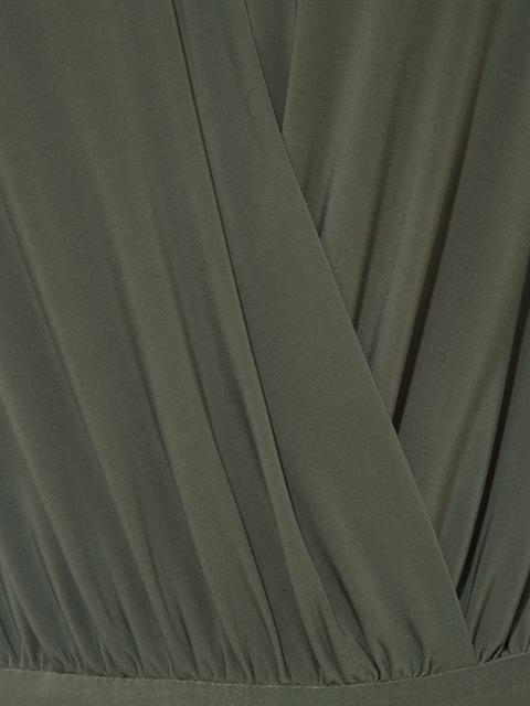 V Yakalı Önü Büzgülü ve Omuzu Vatka Detaylı Body - Haki