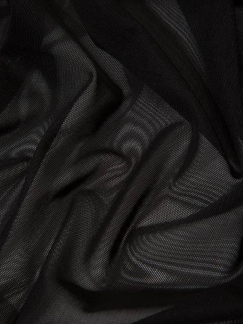 Vatkalı Bisiklet Yaka Tül T-Shirt - Siyah