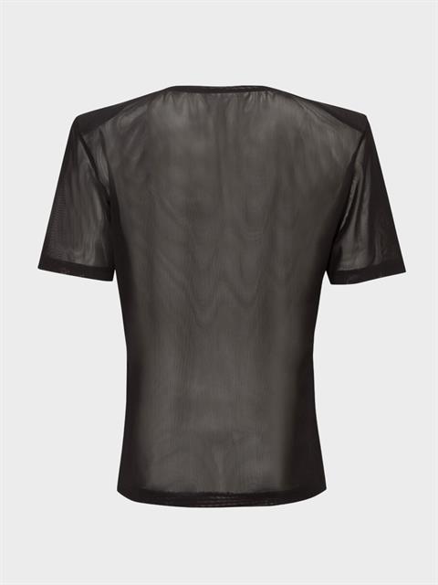 Vatkalı Bisiklet Yaka Tül T-Shirt - Siyah