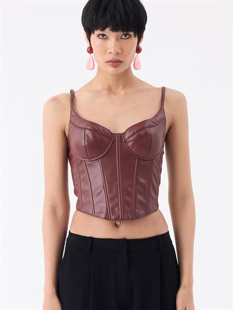 Vegan Deri Büstiyer - Bordo