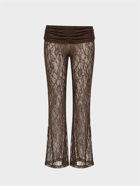 Ayarlanabilir Bel Flare Dantel Pantolon - Kahve