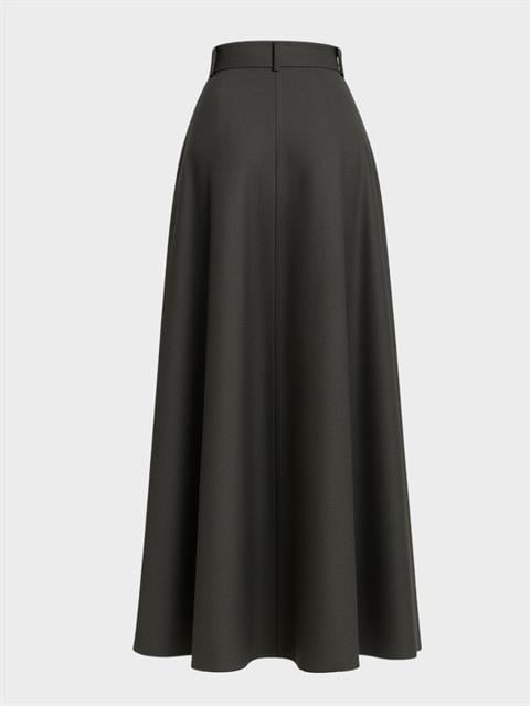 Yüksek Bel Maxi Boy Cepli Etek - Gri