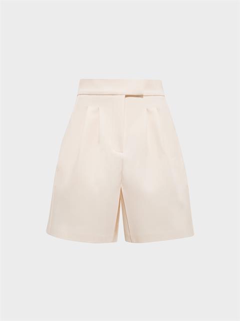 Yüksek Belli Nervür Dikişli Bol Paçalı Pile Detaylı Şort - Ekru