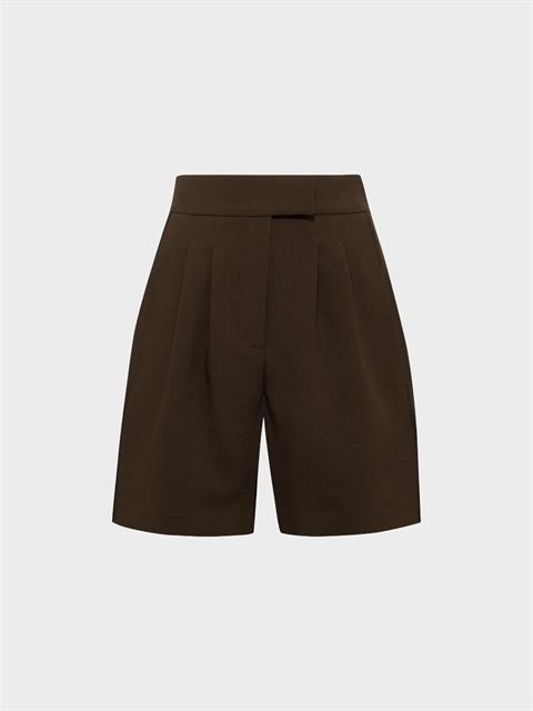 Yüksek Belli Nervür Dikişli Bol Paçalı Pile Detaylı Şort - Kahve