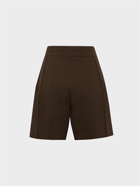 Yüksek Belli Nervür Dikişli Bol Paçalı Pile Detaylı Şort - Kahve