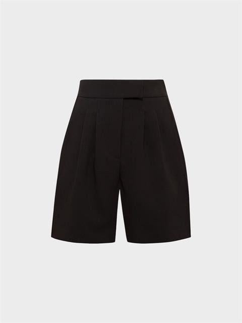 Yüksek Belli Nervür Dikişli Bol Paçalı Pile Detaylı Şort - Siyah