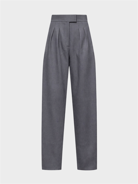 Yüksek Belli Nervür Dikişli Bol Paçalı Maxi Boy Pileli Pantolon - Gri